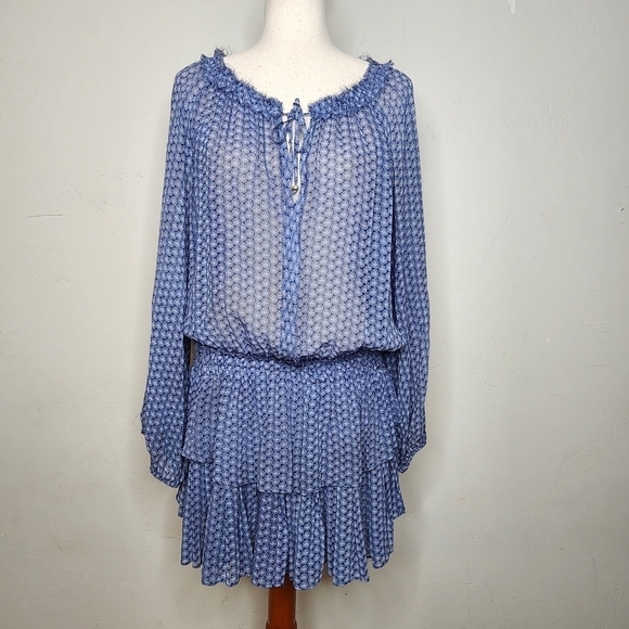 Love Shack Fancy Silk Chiffon Blue Boho Mini Dress Size Small - Picture 1 of 15